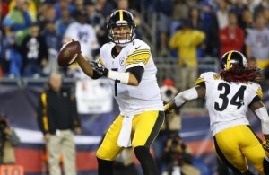 Pittsburgh Steelers quarterback Ben Roethlisberger in the first half of an NFL football game against the New England Patriots Thursday, Sept. 10, 2015, in Foxborough, Mass. (AP Photo/Winslow Townson)